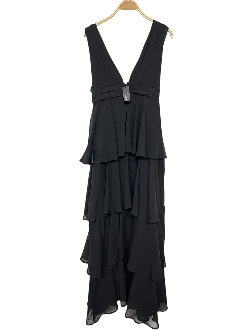 New Lulus Amazing Evening Black Tiered V-Neck Evening Maxi Dress - Picture 5 of 6